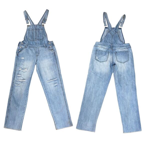Aeropostale Denim - Aéropostale Light Wash Distressed Cropped Bib Overalls Size Medium (8 -10)